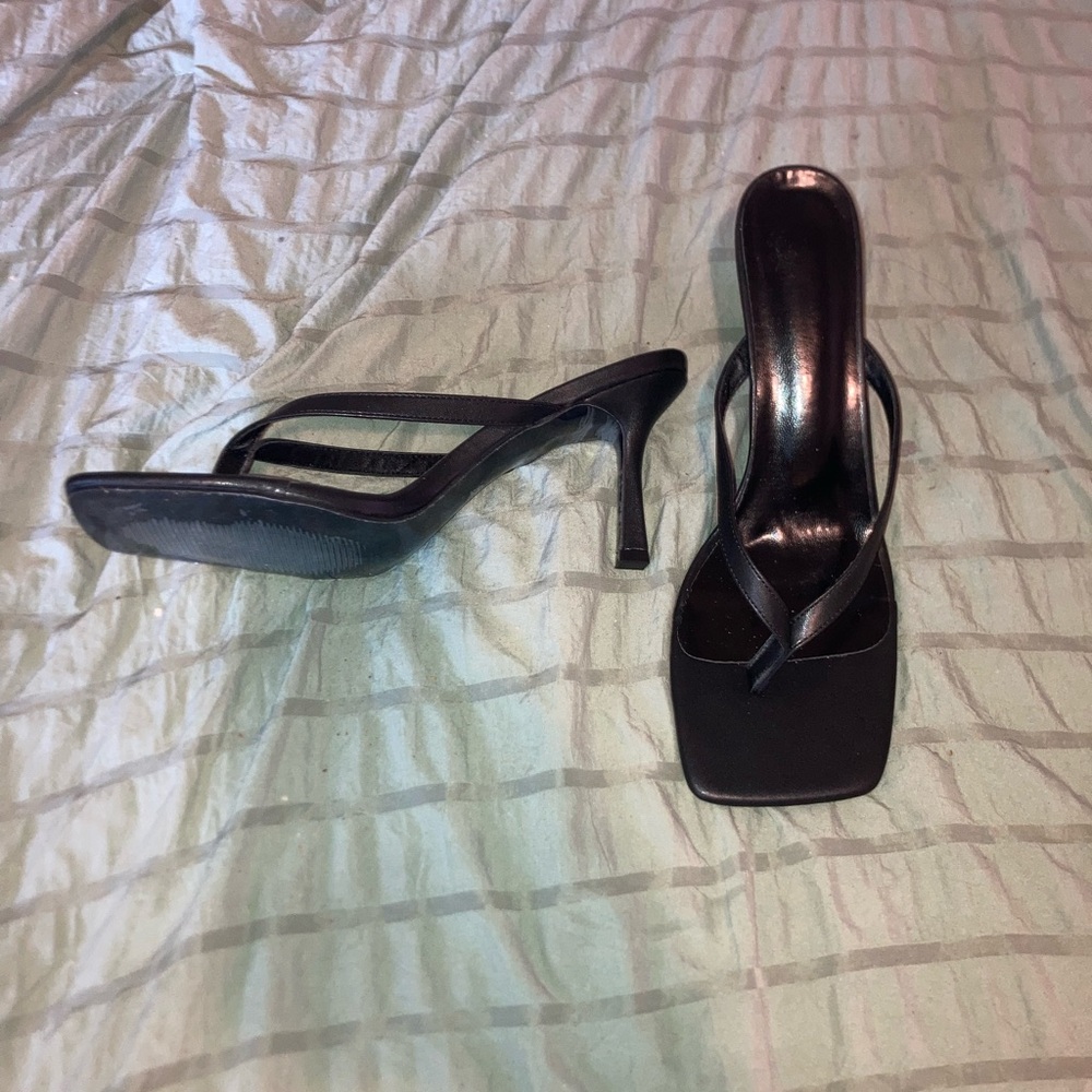 NEW Black thong high heel sandals women’s size 12 UK 44